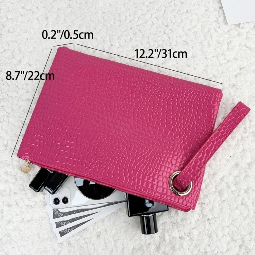 Pink Crocodile-Embossed Clutch Bag - Picture 4 of 4